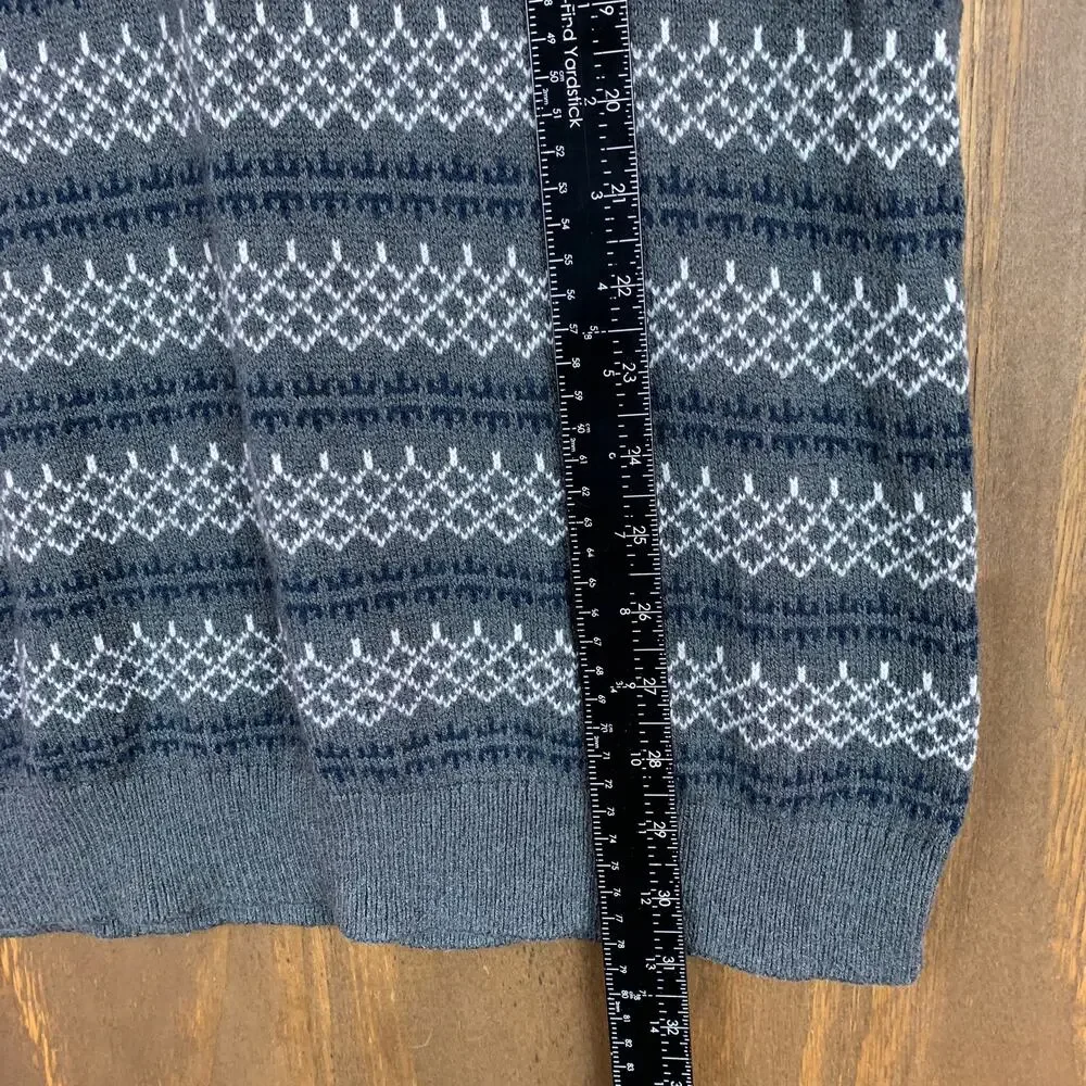 Banana Republic Mens Sweater Gray Blue Crewneck Fair Isle Wool Blend Pullover M